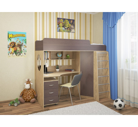 Кровать-чердак со столом и шкафом Милана-3, спальное место 190х80 см